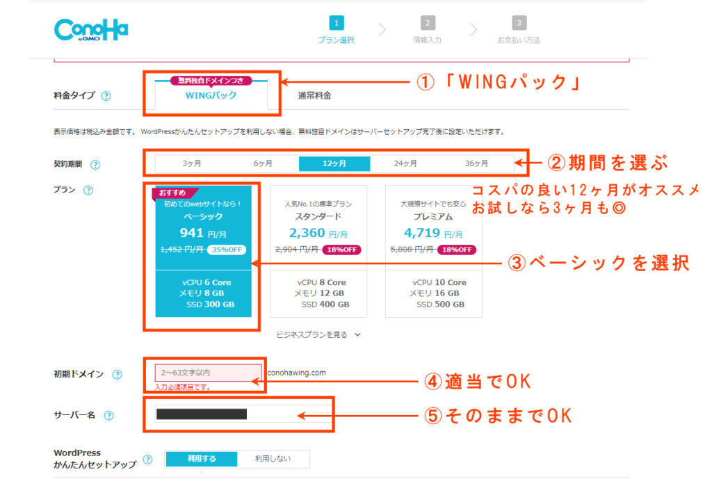 ConoHa WING サーバー 申し込み ワードプレス WordPress cocoon